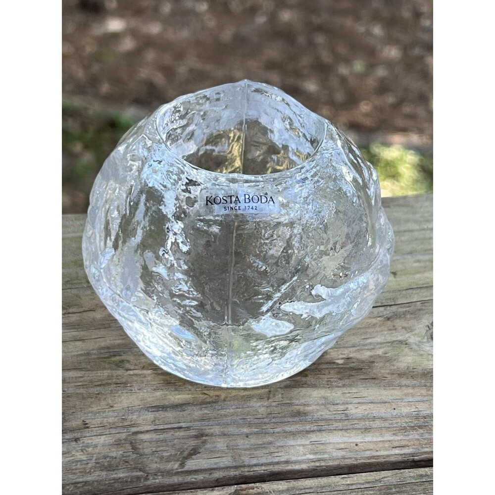 Glass Candle Holder Kosta Boda Snowball Style Crystal Clear Votive Heavy Decor
